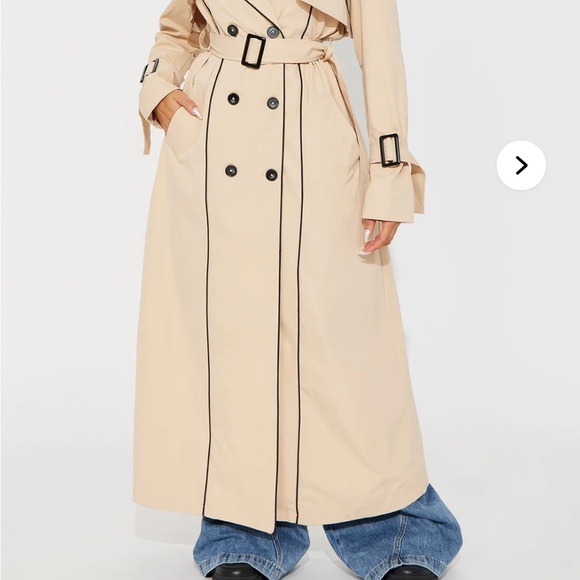 Fashion Nova Beige Trench Coat with Black Piping - Picture 2 of 2